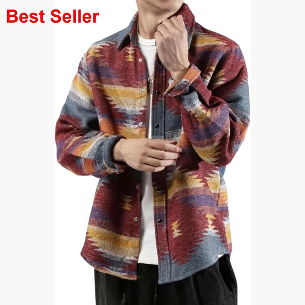 Brushed Flannel Button Down Shirt Jacket With Azt… - image 1